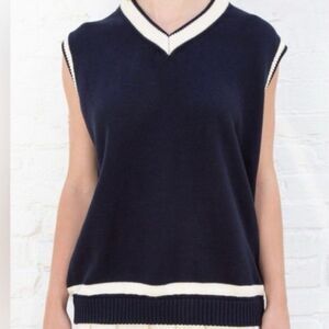 Brandy Melville Navy Preppy Tenniscore V-Neck Sweater Vest Academia Knit OS